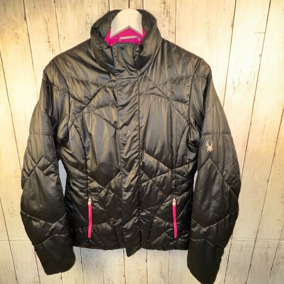 Spyder Jackets & Blazers - Spyder ThermaWeb Jacket Womens M Puffer Performance Full Zip Storm Flap Black